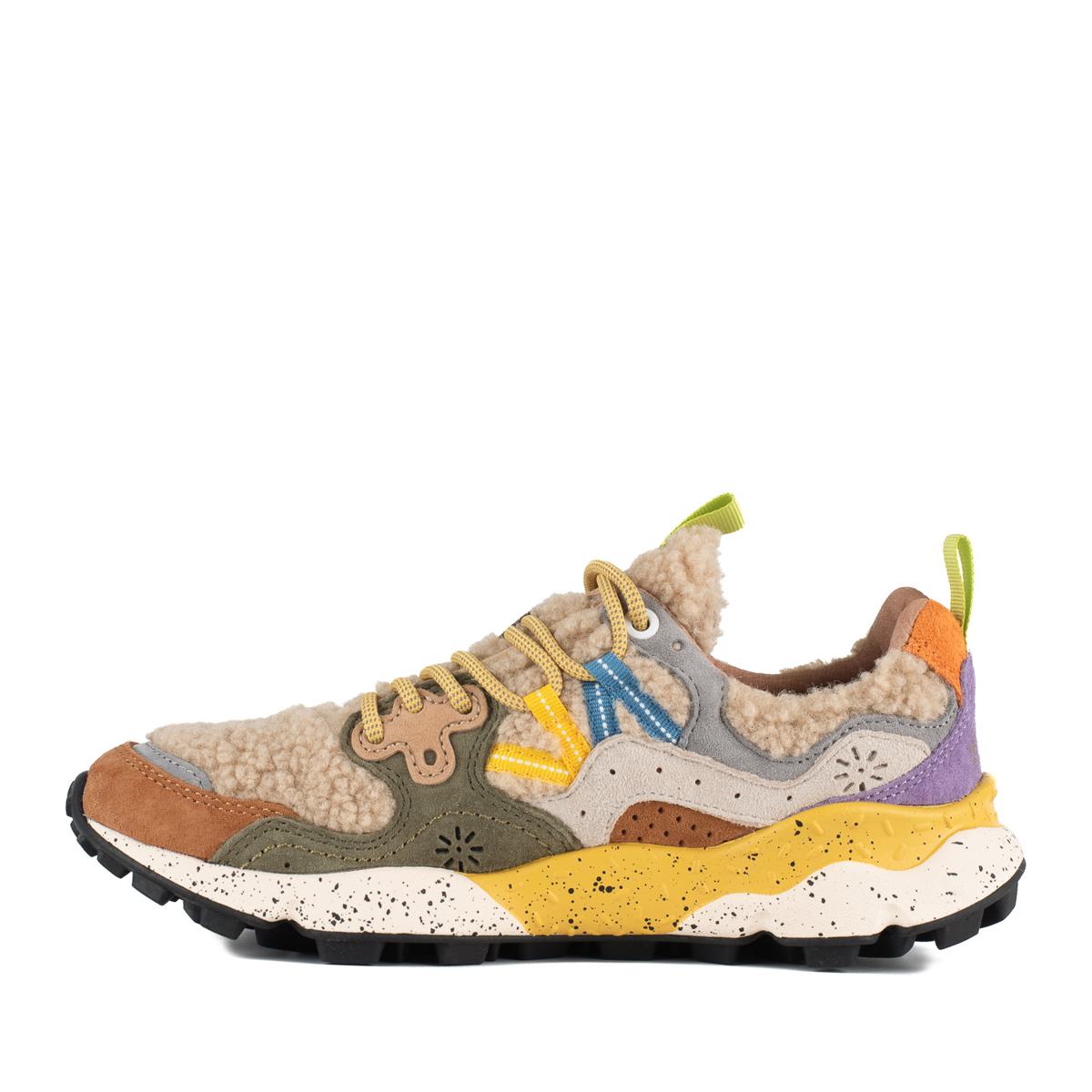 Flower Mountain Yamano 3 Natural And Dark Green Suede And Teddy Bear Sneakers