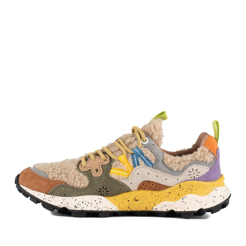 Flower Mountain Yamano 3 Natural And Dark Green Suede And Teddy Bear Sneakers