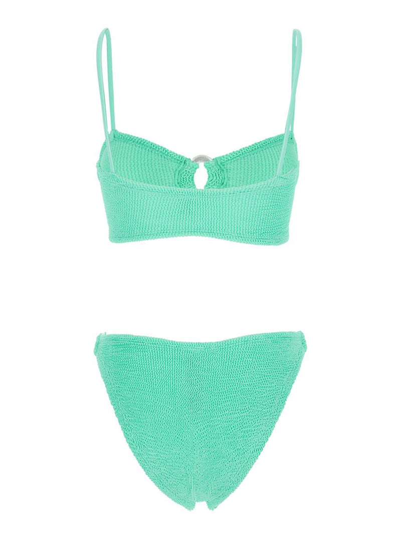 'Misty' Green Bikini With Fixed Spaghetti Straps And Cut-Out With Ring In Tech Fabric Stretch Woman
