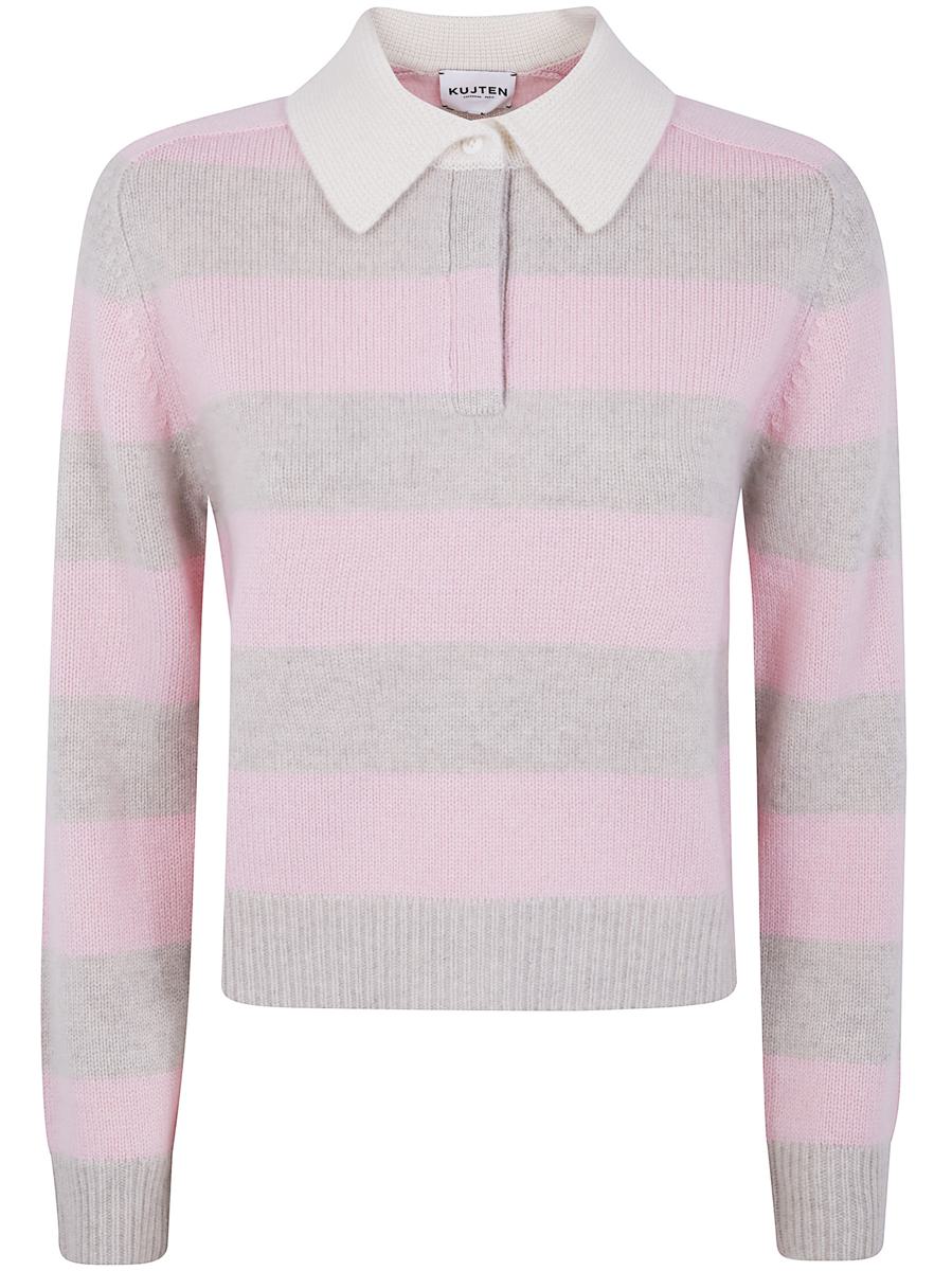 Kujten "Royce Stripe" Striped Sweater With Shirt-Style Collar Clothing
