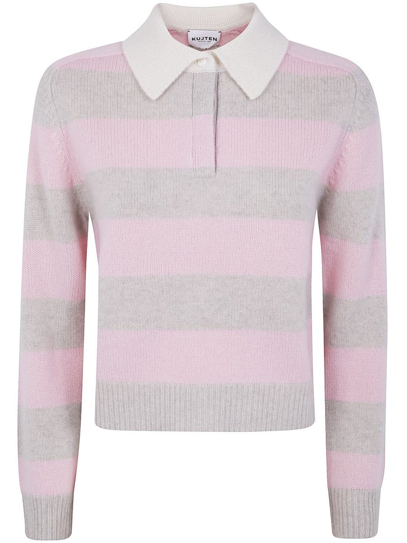 Kujten "Royce Stripe" Striped Sweater With Shirt-Style Collar Clothing