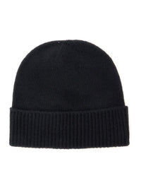 Black Beanie With Orb Patch On The Front And Ribbed Brim In Cashmere Unisex