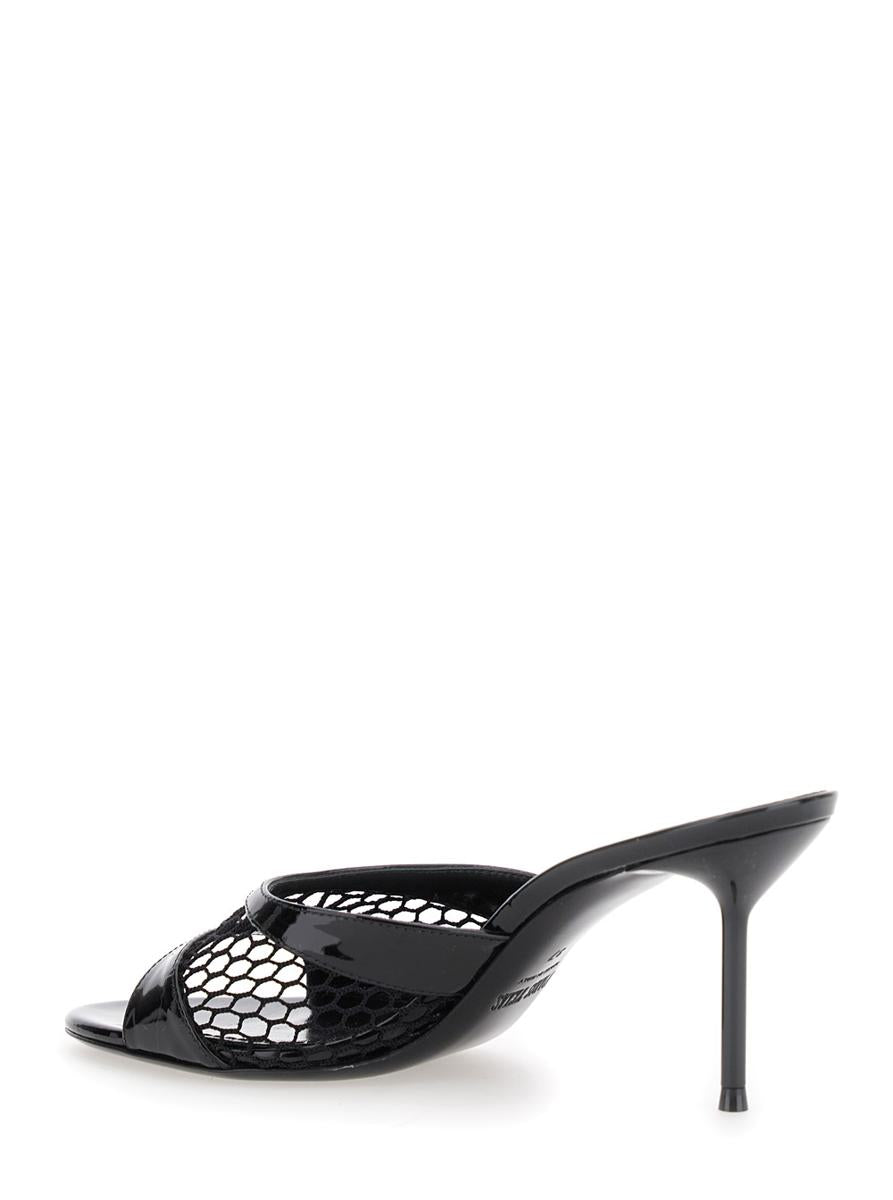 Black Mule With Mesh Design And Stiletto Heel In Leather Woman