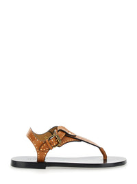 'Jooni' Brown Sandals With Buckle Closure And Metal Studs In Leather Woman