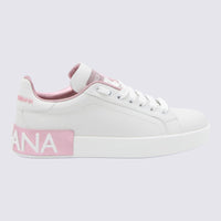 Dolce & Gabbana White And Pink Leather Sneakers