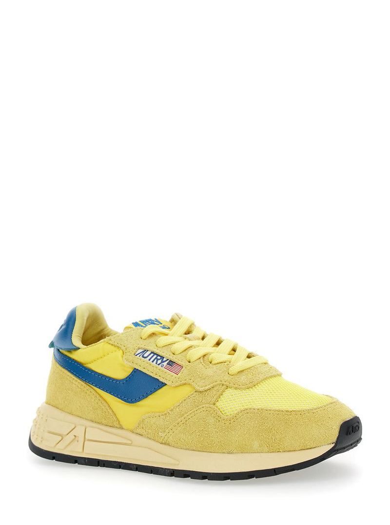 'Reelwind' Yellow Low Top Sneakers With Logo Patch On Tongue And Side In Leather Blend Woman