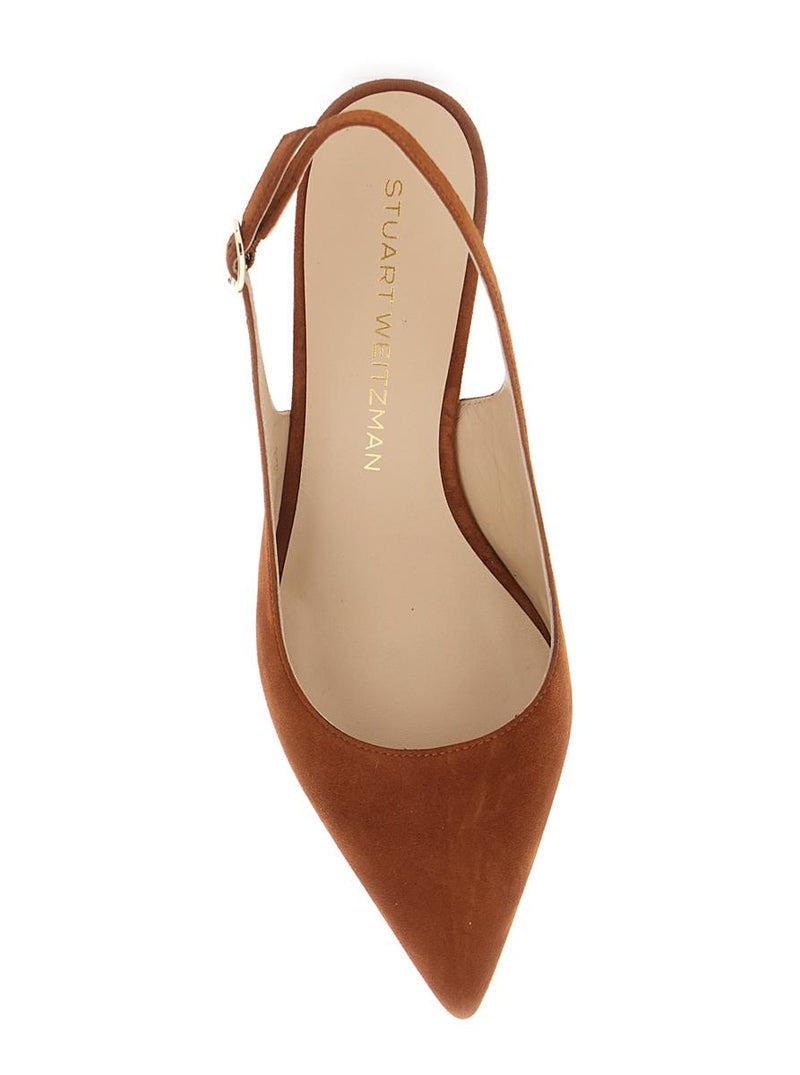 Brown Slingback Pumps With Medium Sculpted Heel In Suede Woman