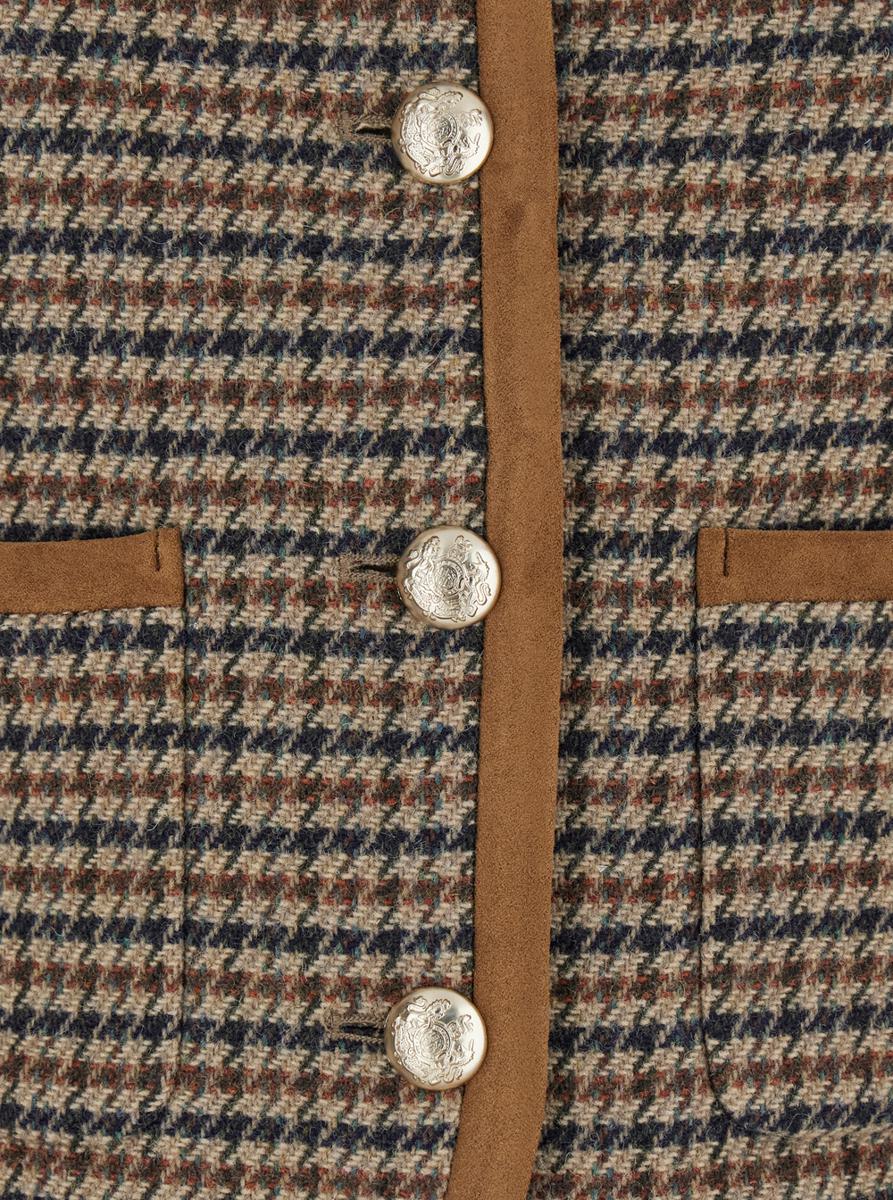 Beige Jacket With Button Closure And Front Pockets In Tweed Woman