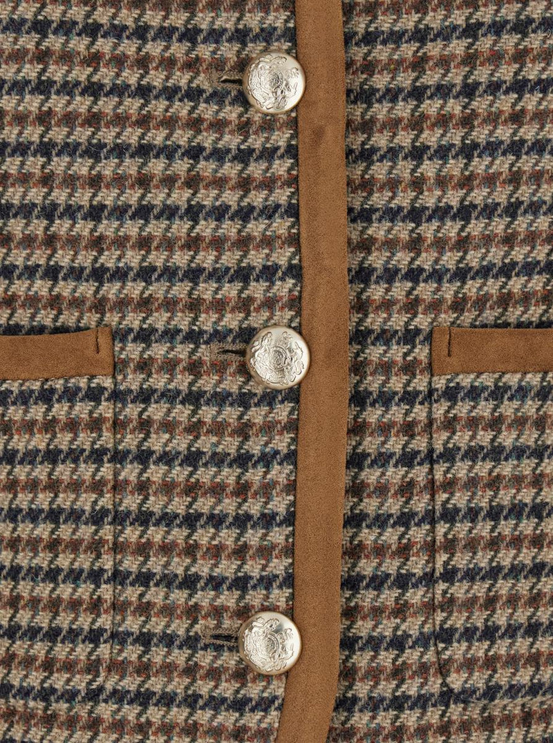 Beige Jacket With Button Closure And Front Pockets In Tweed Woman