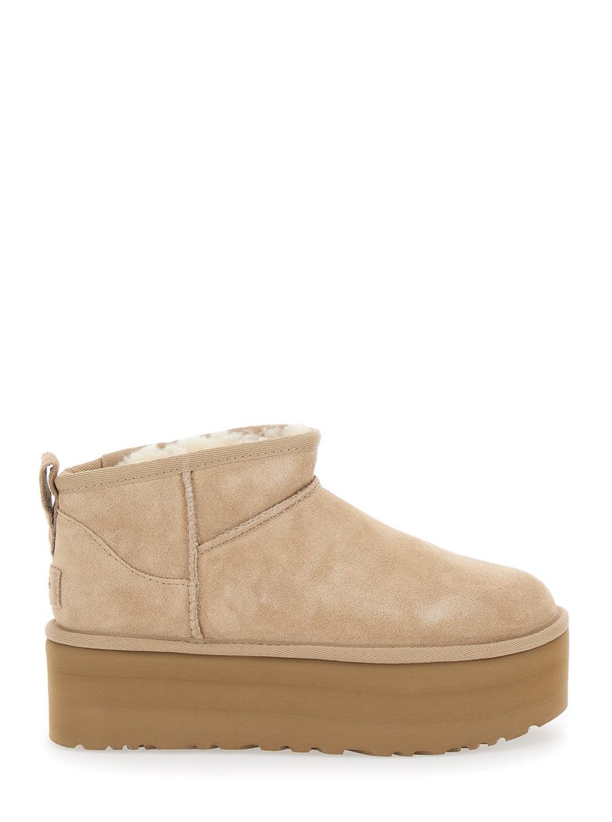 'Classic Ultramini' Beige Ankle Boots With Platform In Suede Woman