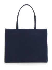 'Ella' Blue Small Tote Bag With Two Top Handles And Embossed Maxi Logo On The Front In Fabric Woman