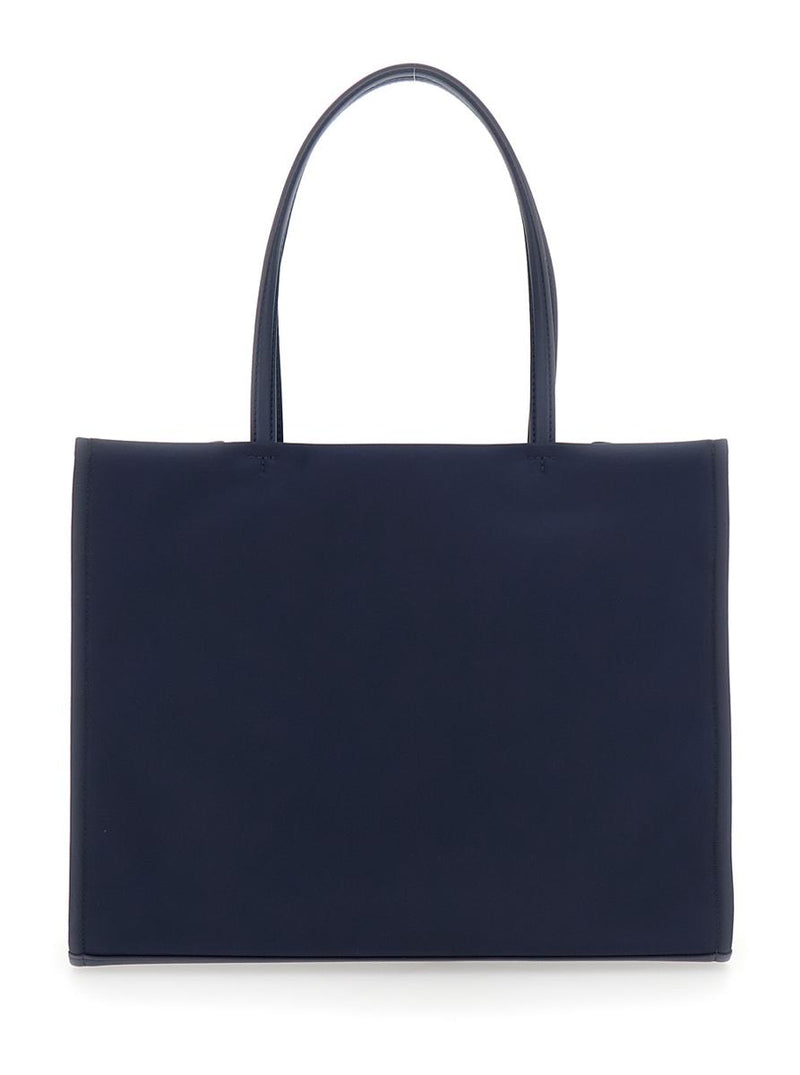 'Ella' Blue Small Tote Bag With Two Top Handles And Embossed Maxi Logo On The Front In Fabric Woman