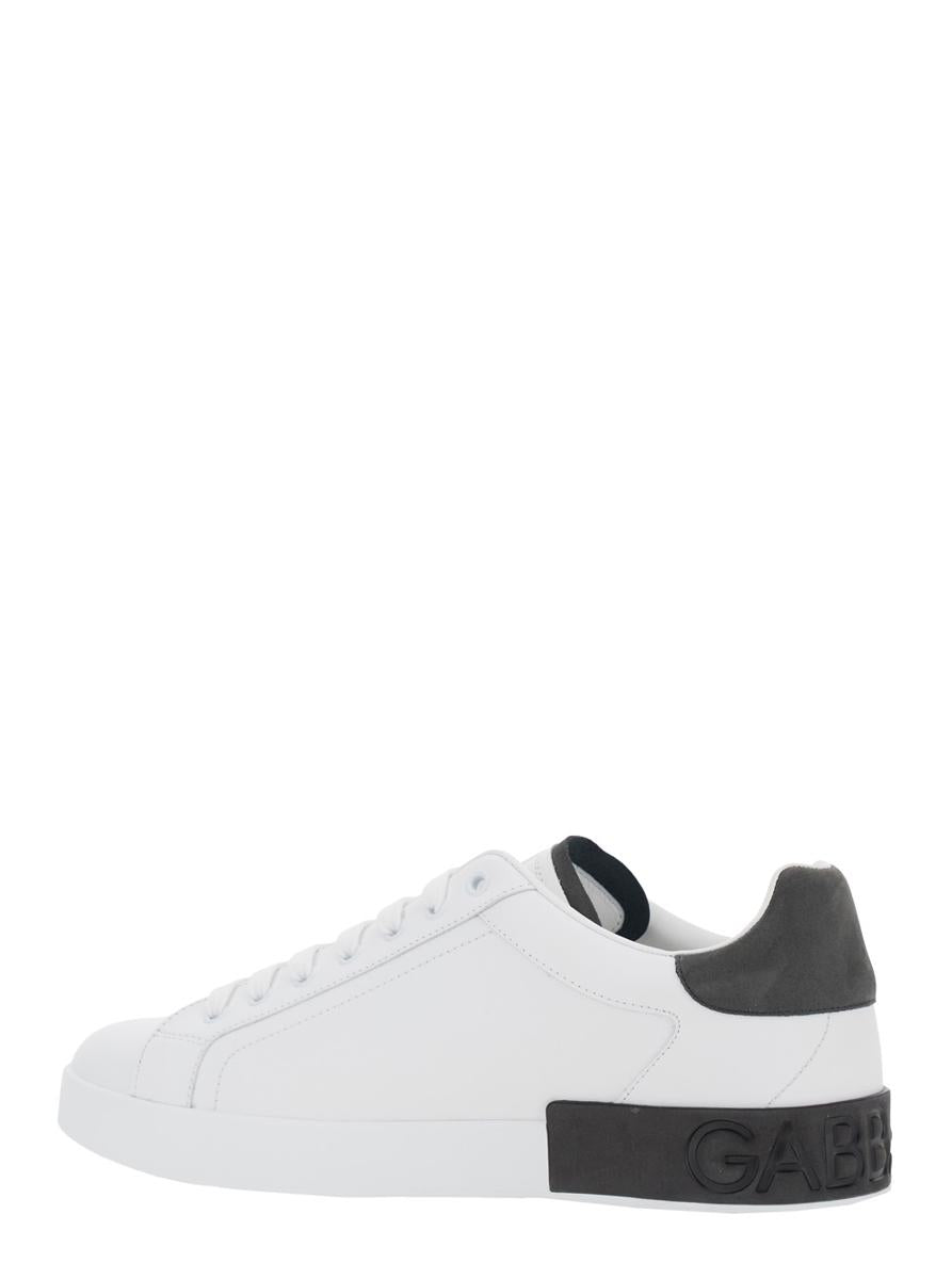 'Portofino' White Low Top Sneakers With Logo Lettering On The Rear In Leather Man