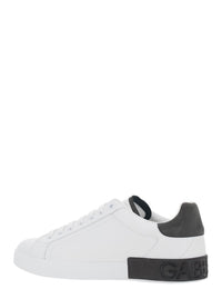 'Portofino' White Low Top Sneakers With Logo Lettering On The Rear In Leather Man