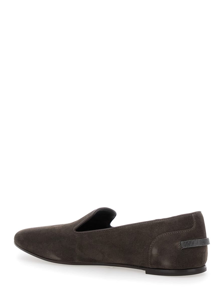 Brown Loafers With Monil Detail On The Rear In Suede Woman