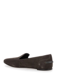 Brown Loafers With Monil Detail On The Rear In Suede Woman