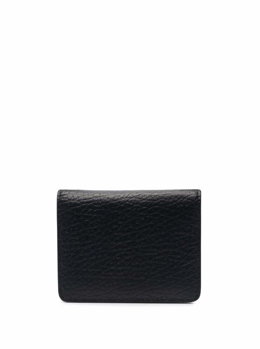 Black Bifold Wallet With Stitching Detail And Key Ring In Grained Leather Woman Maison Margiela