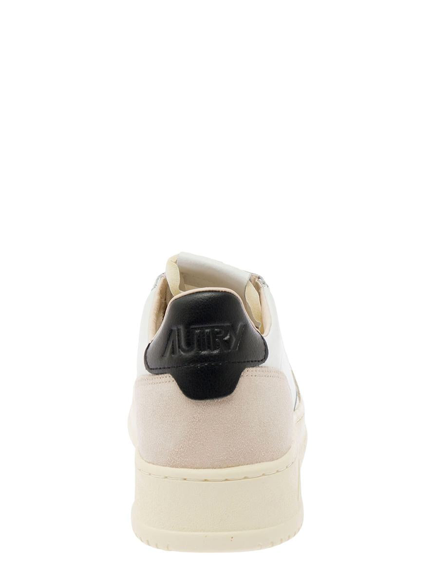 'Medalist' White Low Top Sneakers With Beige Suede Details In Leather Man