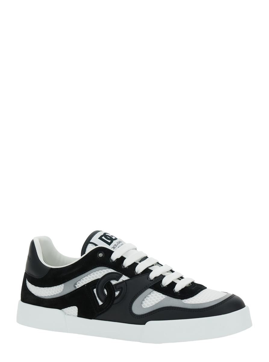 'Portofino' Black And White Sneakers With Logo Patch On The Tongue And Logo Detail On The Side In Leather Blend Man