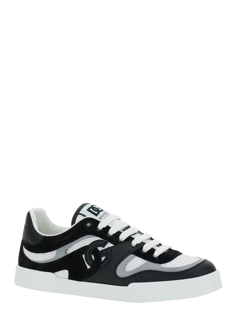 'Portofino' Black And White Sneakers With Logo Patch On The Tongue And Logo Detail On The Side In Leather Blend Man