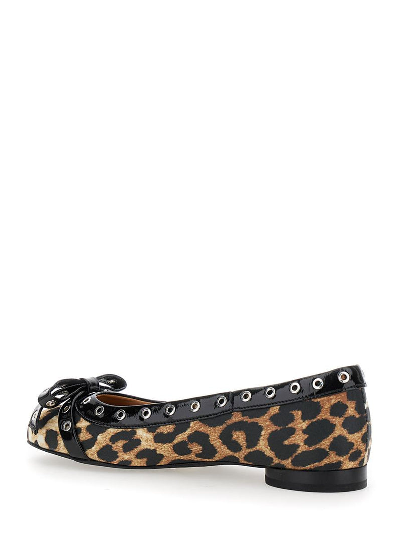 Multicolor Ballet Flats With Eyelets And All-Over Leopard Print In Satin Woman