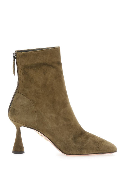 'Amore' Green Ankle Boots With Zip Closure And High Sculpted Heel In Suede Woman