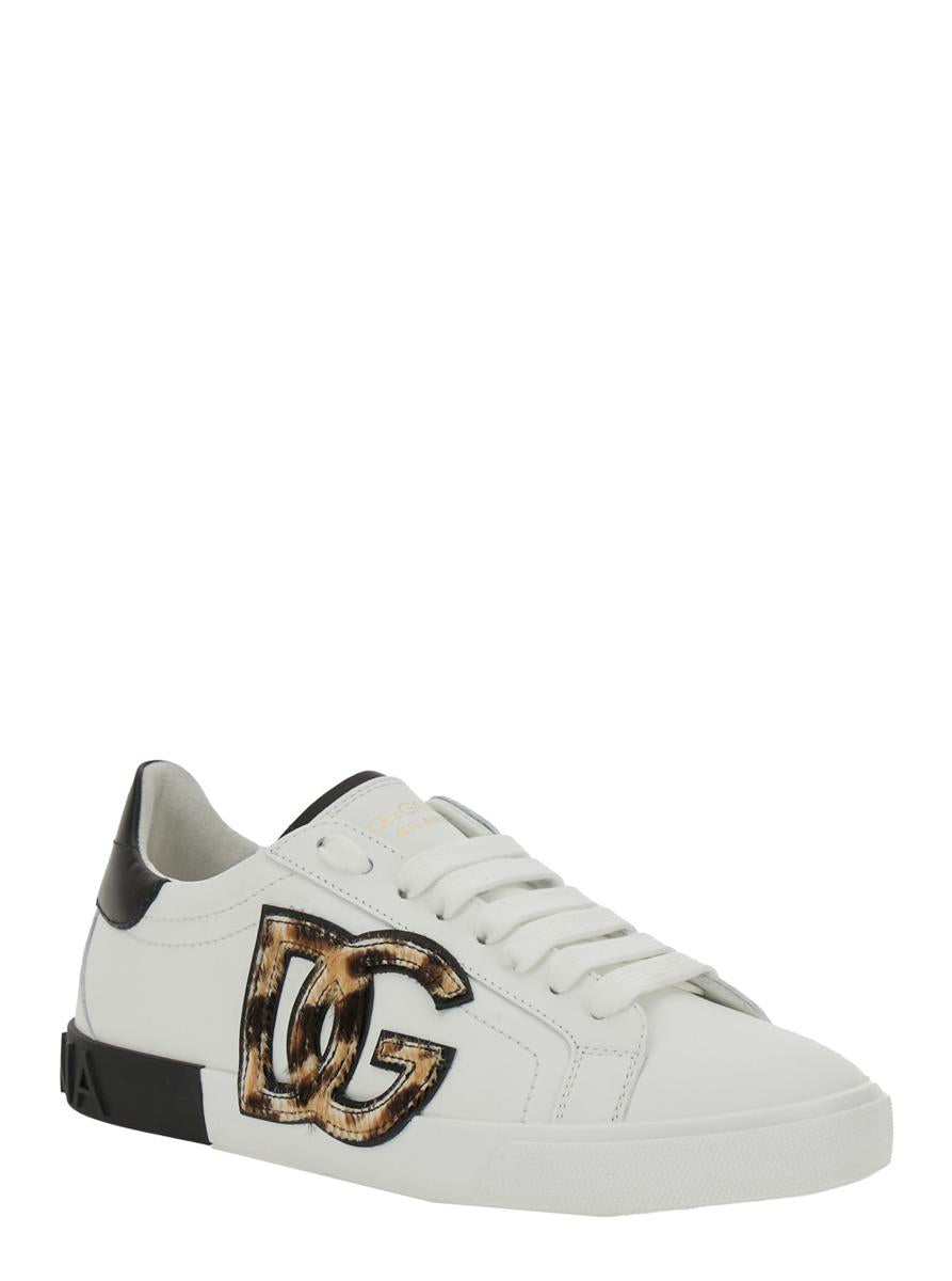 White Low Top Sneaker With Animal-Motif Logo In Leather Woman