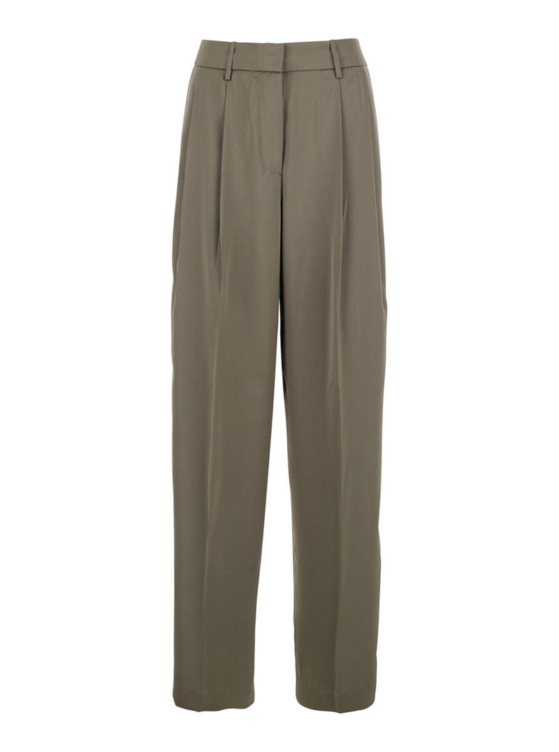 Brown Pants With Belt Loops And Wide Leg In Tech Fabric Woman