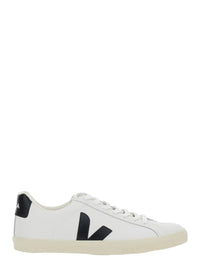 'Esplar' White Low Top Sneakers With Contrasting Heel With Logo Lettering And Logo Patch On The Side In Leather Unisex