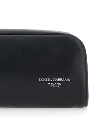 Black Clutch With Wrist Strap And Logo Lettering On The Front In Leather Man