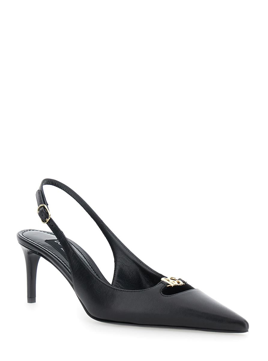 Black Slingback Pumps With Logo Plaque On The Front In Patent Leather Woman