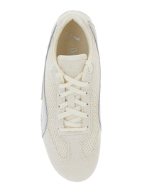 'Speedcat' Beige Low Top Sneakers With Logo Patch On The Tongue And Formstrip Logo Detail On The Sidei N Leather And Mesh Unisex