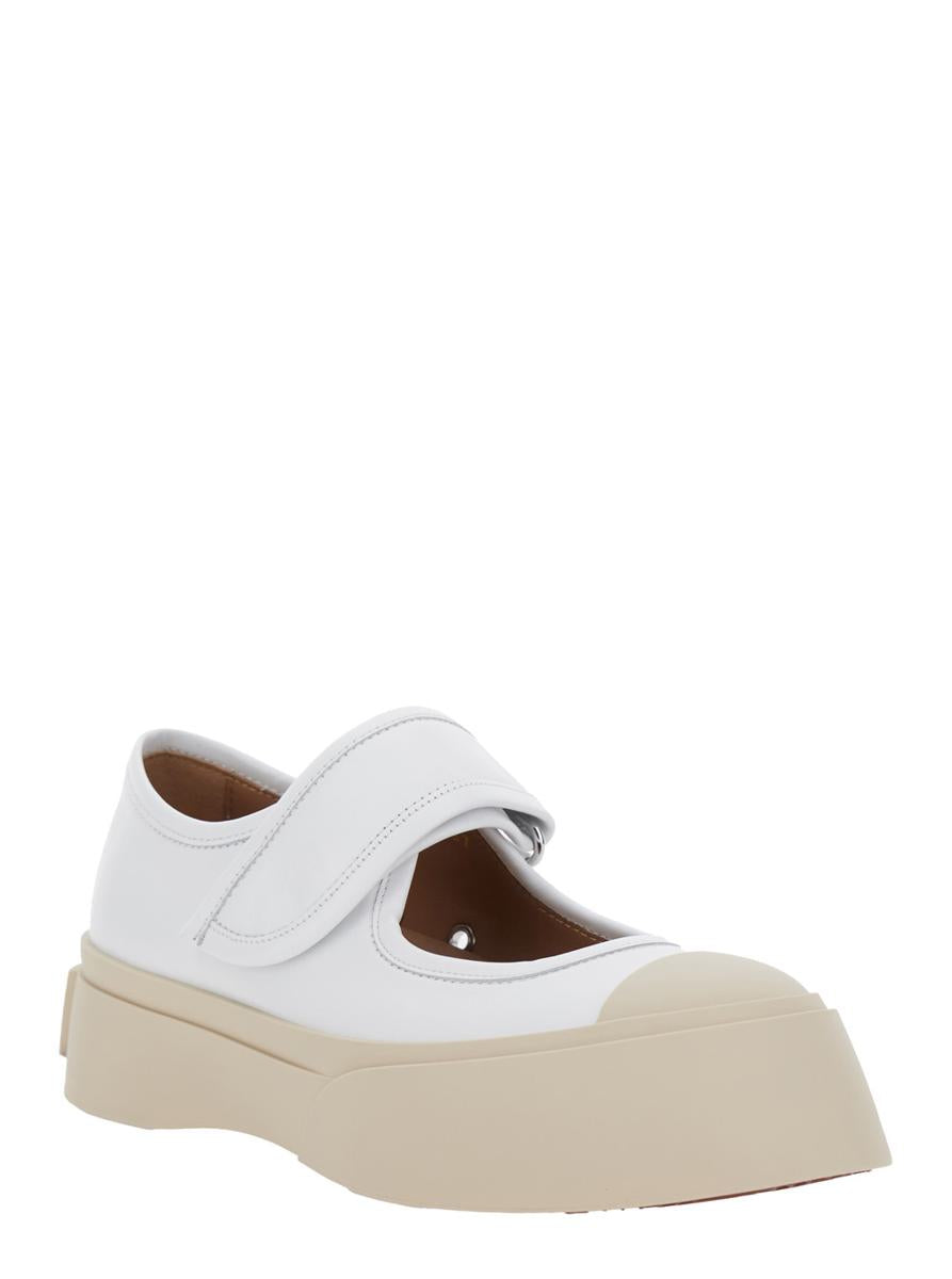 'Mary Jane' White Sandals With Touch-Strap Closure And Logo Patch On The Rear In Leather Woman