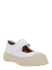'Mary Jane' White Sandals With Touch-Strap Closure And Logo Patch On The Rear In Leather Woman
