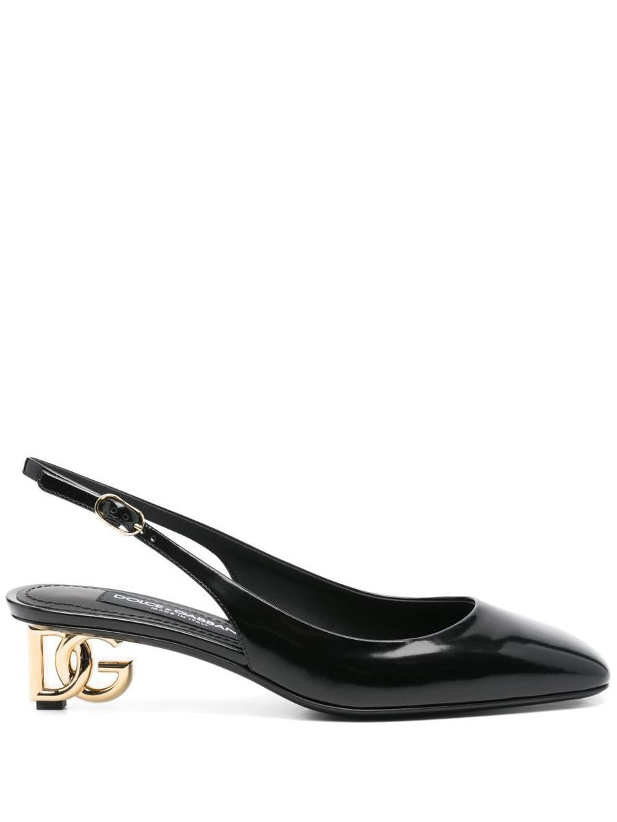 Dolce & Gabbana Logo-Heel Patent Leather Slingback Pumps Shoes
