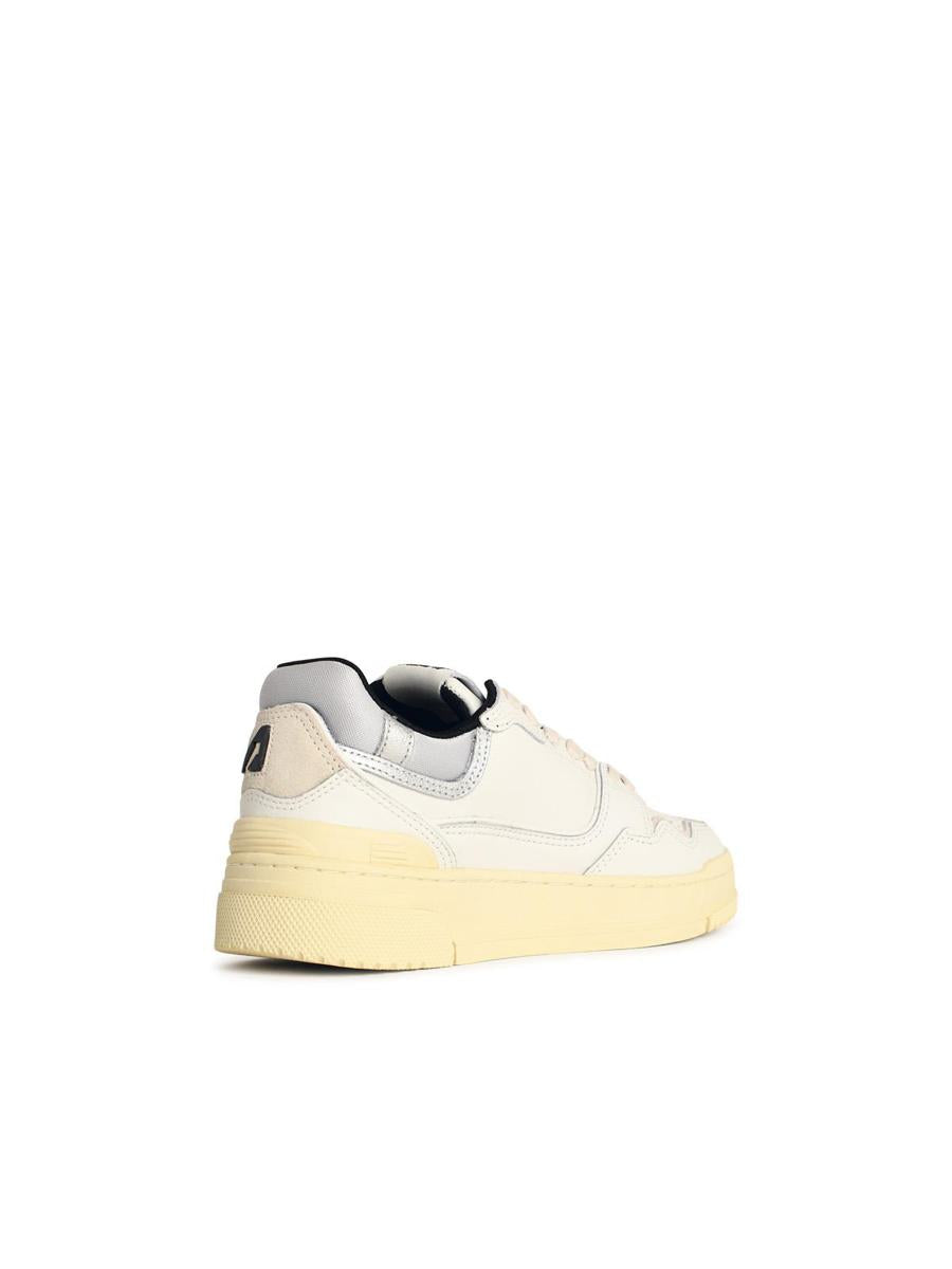 Autry 'Clc Low' White Leather And Silver Suede Sneakers