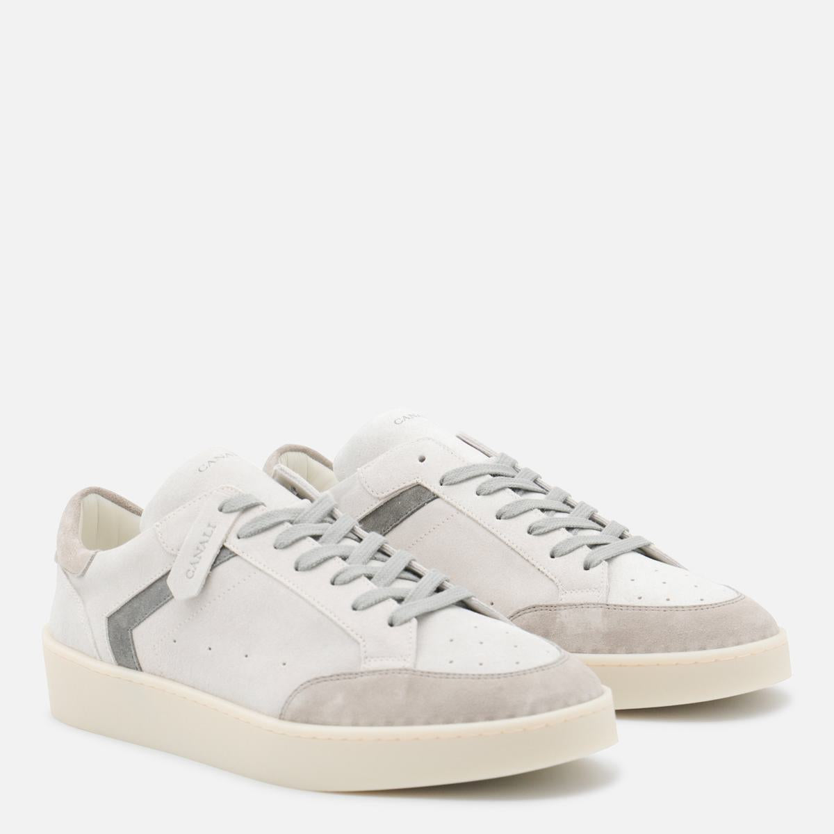 Canali White And Grey Leather Sneakers