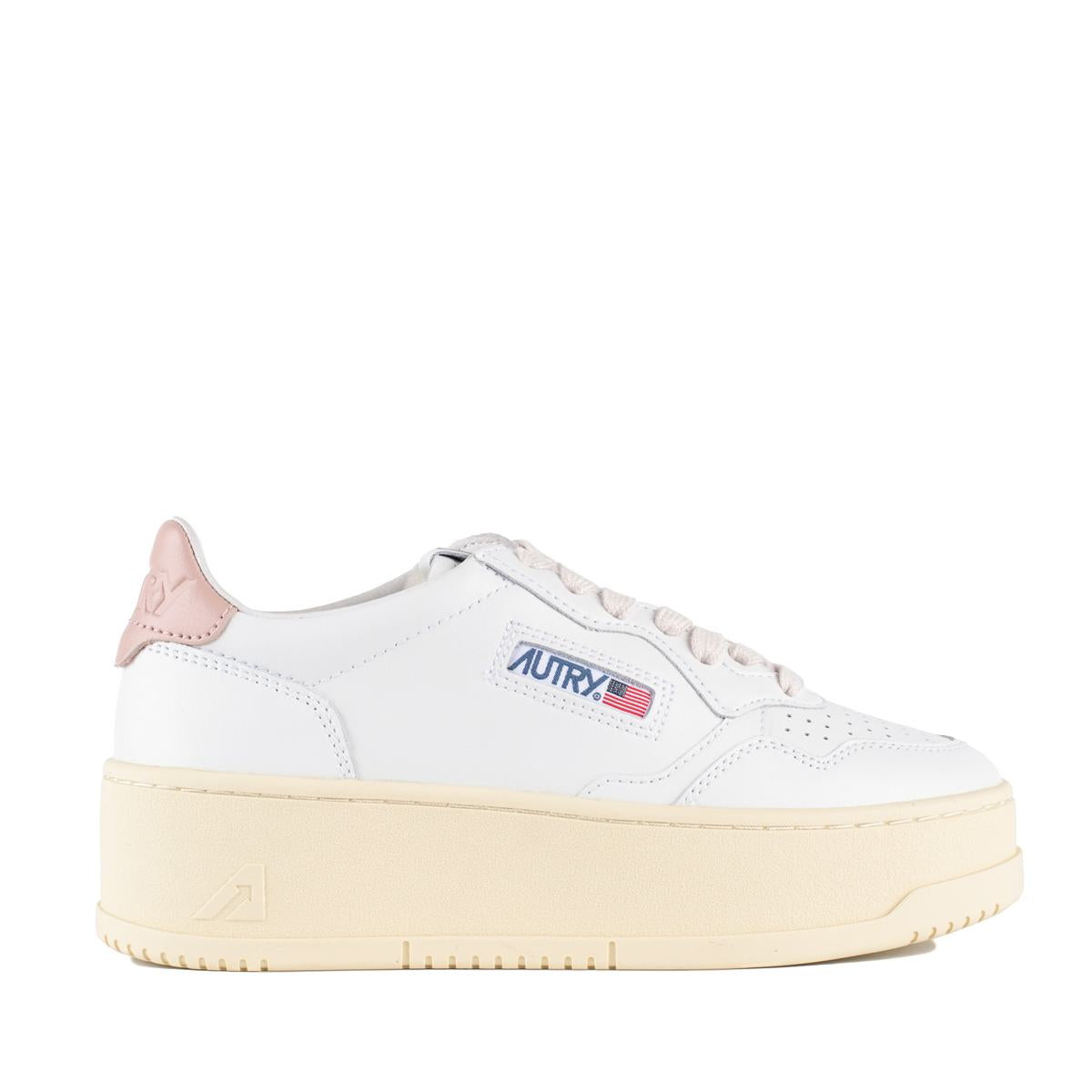 Autry Medalist Platform Sneakers In Leather Color White And Powder Pink