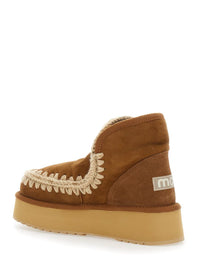 'Mini Eskimo' Beige Ankle Boots With Logo Patch On The Rear In Leather And Suede Woman