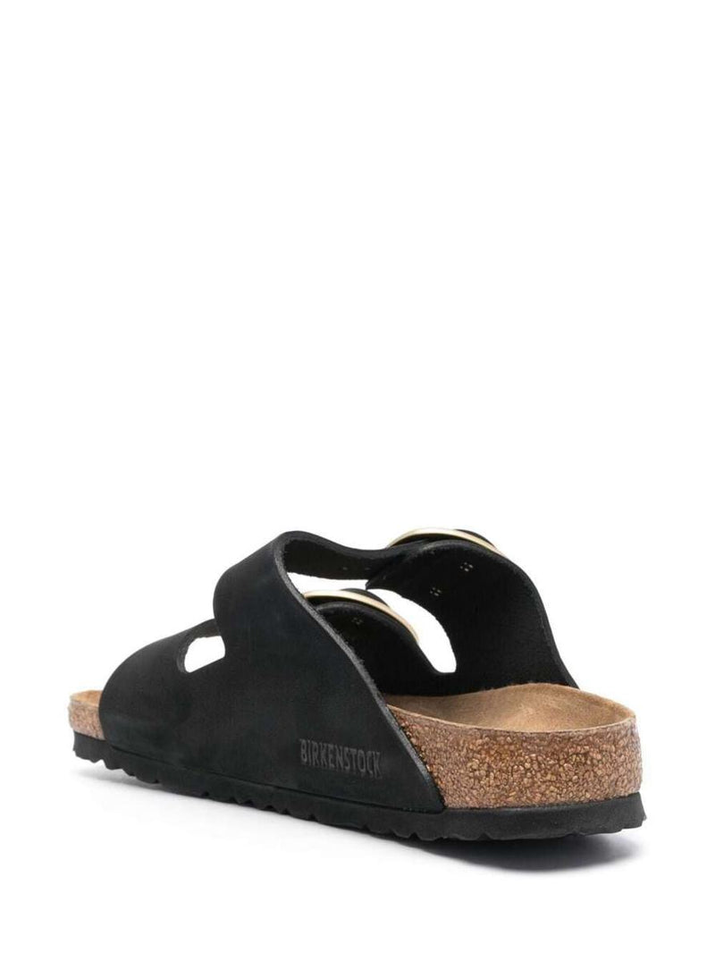 Black 'Arizona' Strap-Sandals With Golden-Tone Buckle In Leather