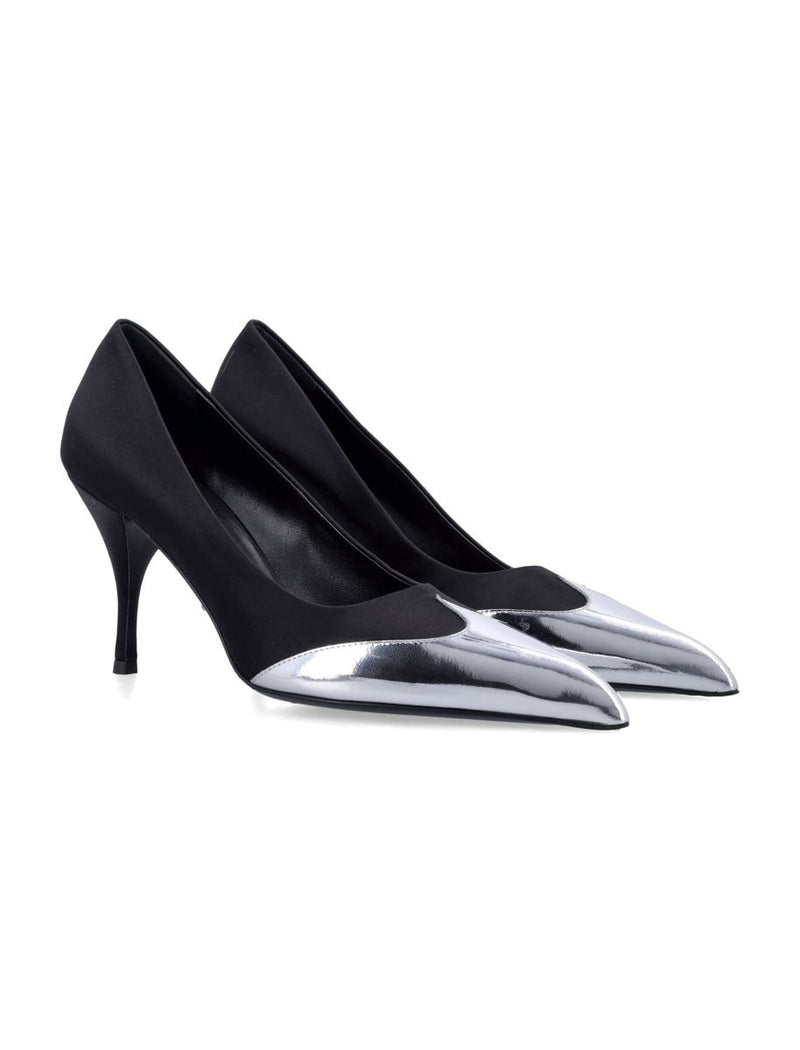 Prada Satin And Metallic Leather Pumps