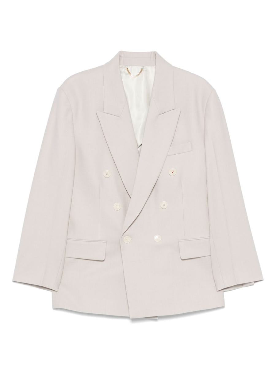 Victoria Beckham Beige Double-Breasted Blazer
