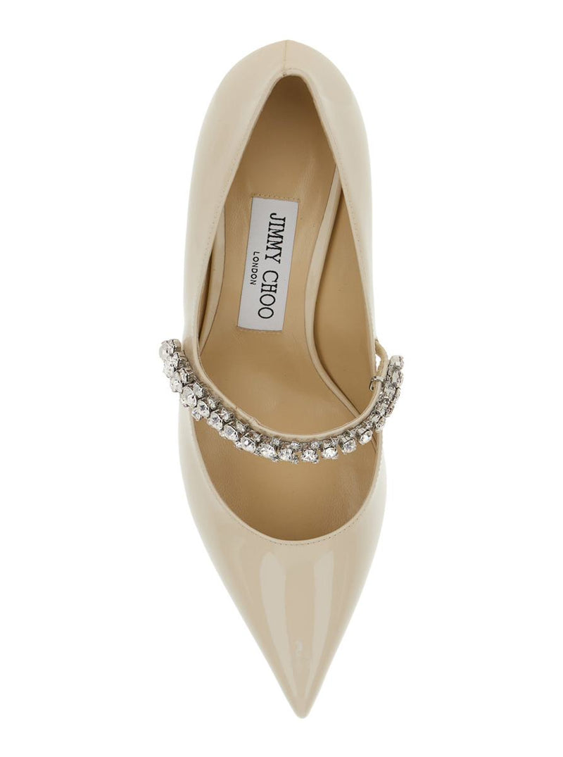 'Bing' White Pumps With Crystal Embellishments And High Cone Heel In Patent Leather Blend Woman