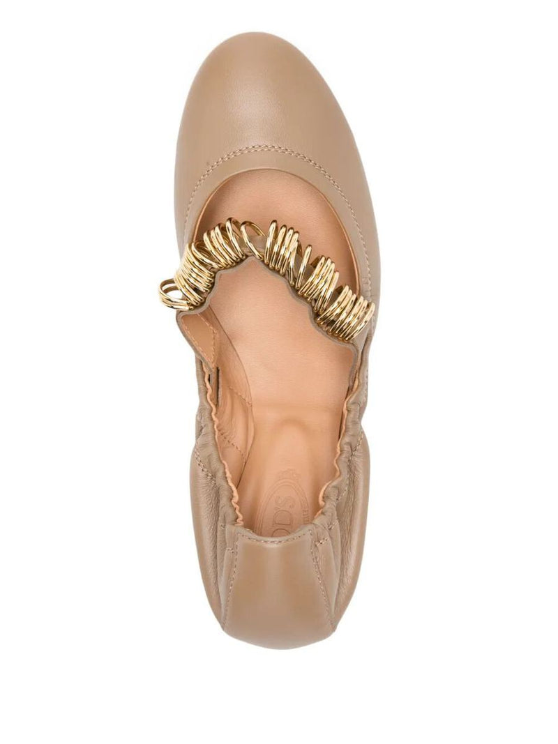 Tod'S Metallic Rings Strap Nappa Leather Ballerinas Shoes