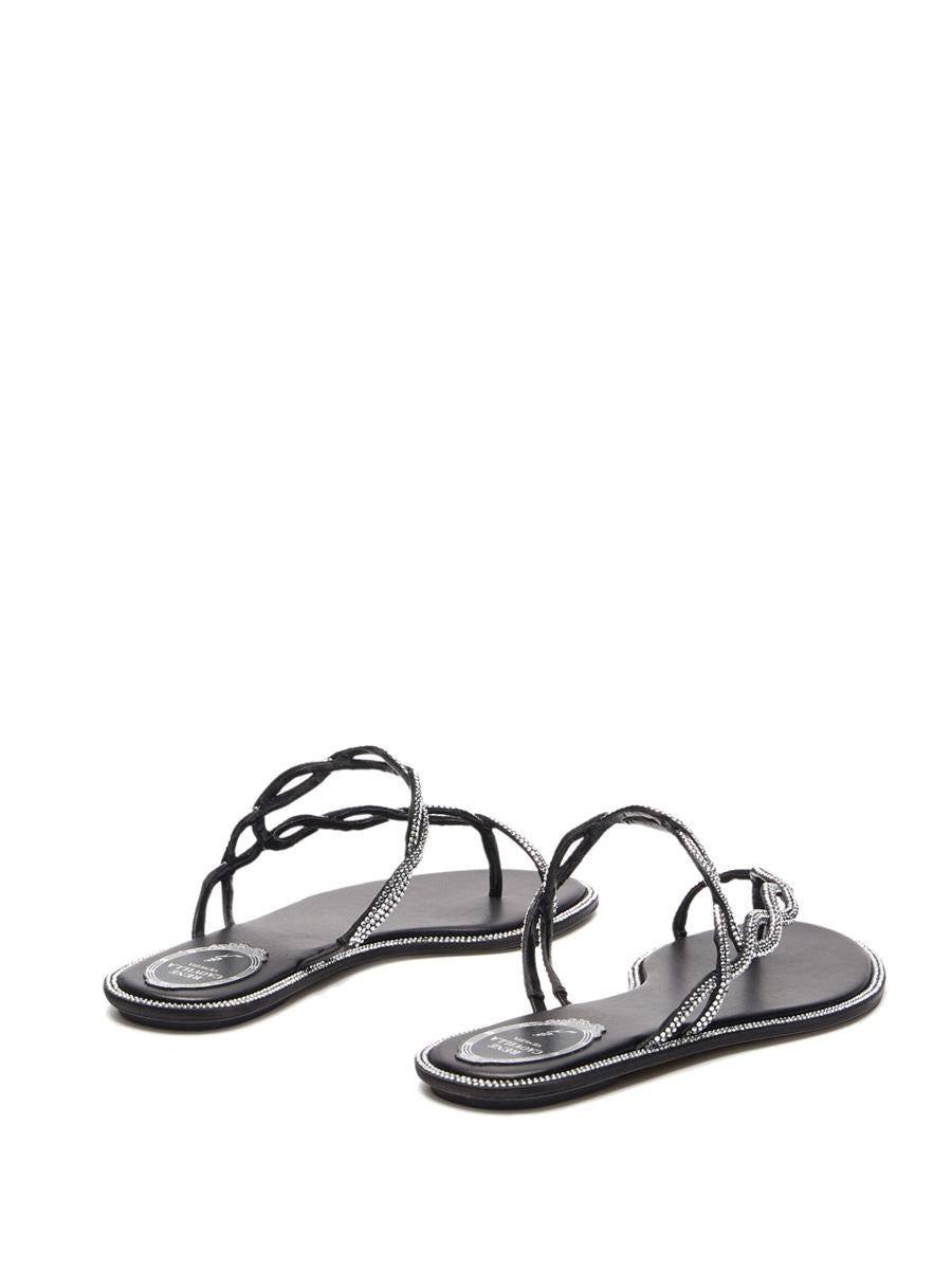 René Caovilla Sandalwood Flat Braid Black 10 Shoes