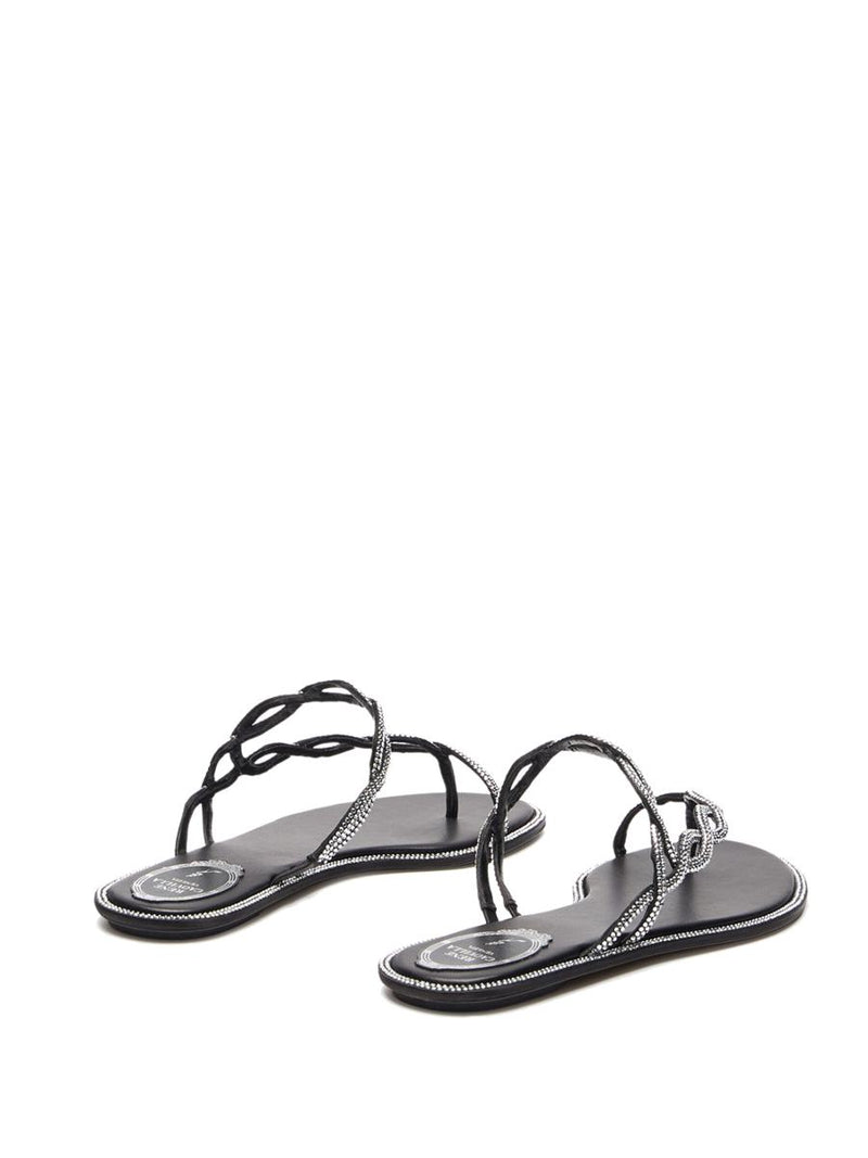 René Caovilla Sandalwood Flat Braid Black 10 Shoes