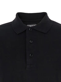 Black Polo Shirt With Classic Collar In Cotton Blend Man