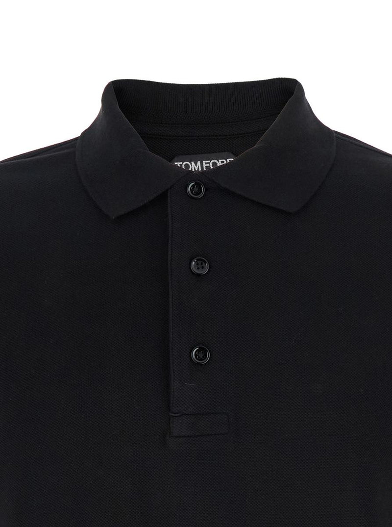 Black Polo Shirt With Classic Collar In Cotton Blend Man