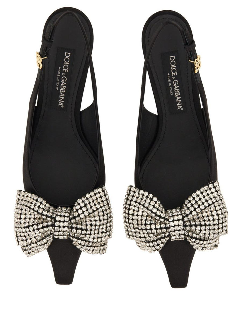Dolce & Gabbana Satin Sling-Back With Rhinestone Embroidery