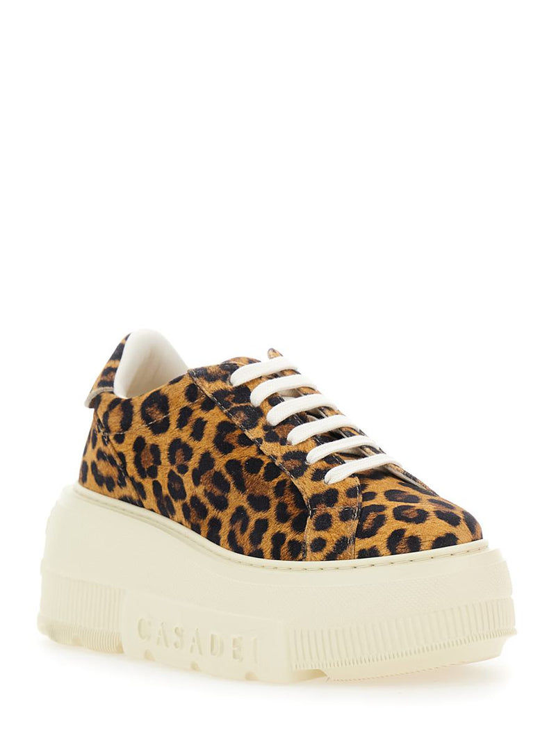 'Malesia' Brown Sneakers With Maxi Rubber Sole And Leopard Motif In Suede Woman